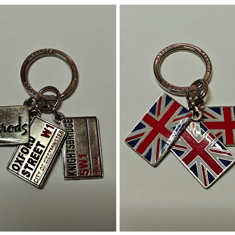 Authentic Harrods Union Jack UK Flag Street Signs Keychain